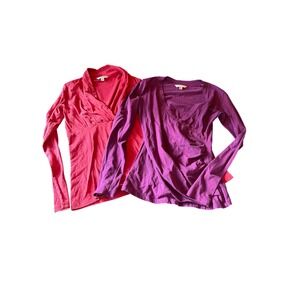 Cabi Tops Red Purple Long Sleeve Faux Wrap Surplice Cotton Blend 771 790 Mens S